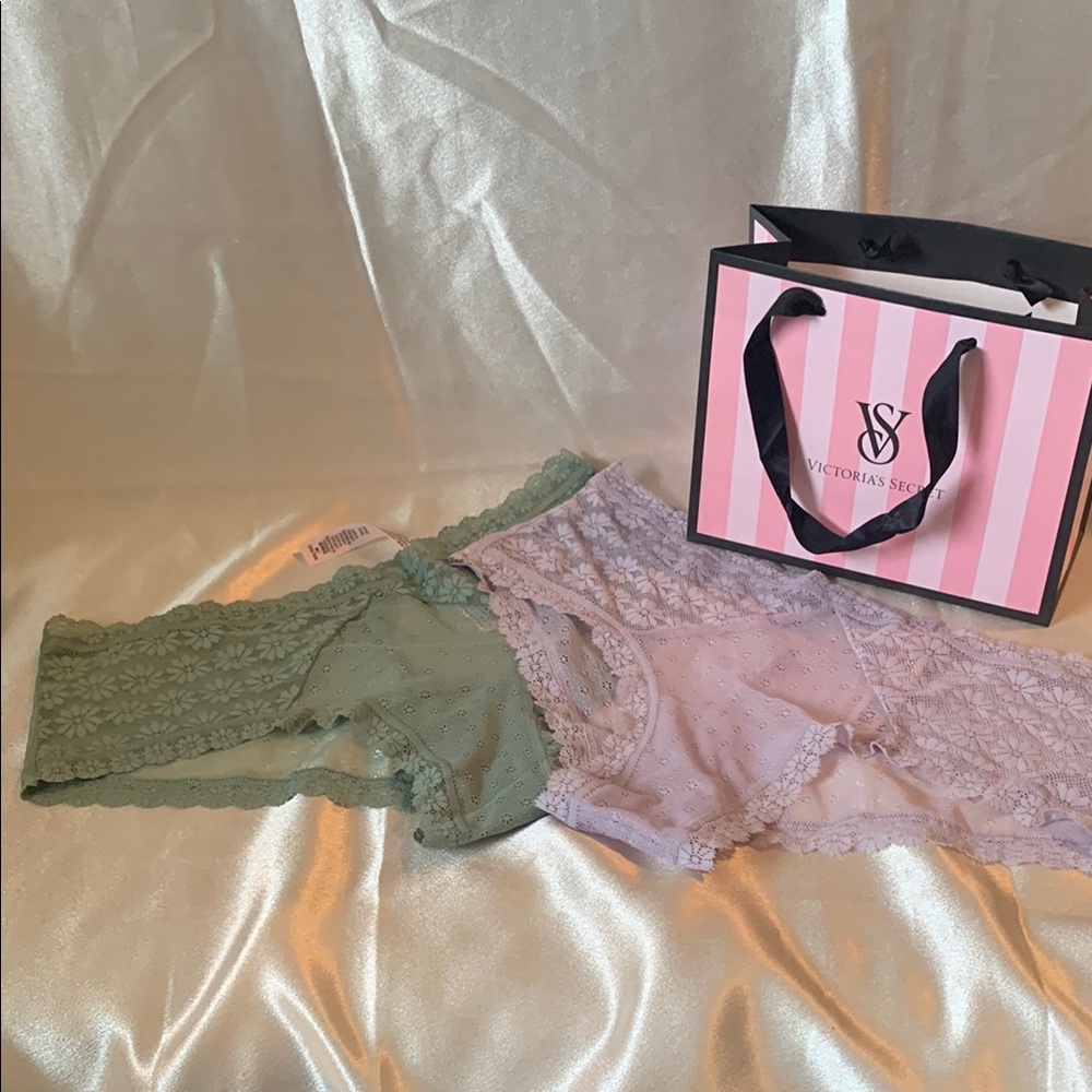 Victoria's Secret Lace Panty Set - Green and Pink